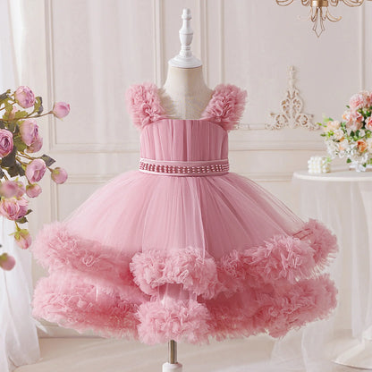 Vestido Infantil Verão Contas Meninas Elegante Aniversário Casamento Damas de Honra Princesa Vestidos Menina Laço Noite Formatura Vestidos