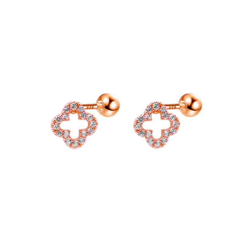 925 Sterling Silver Romantic Full Zircon Flower Screw Bead Stud Earrings for Women Fashion Sweet Party Piercing Jewelry