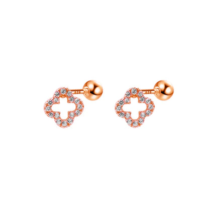 925 Sterling Silver Romantic Full Zircon Flower Screw Bead Stud Earrings for Women Fashion Sweet Party Piercing Jewelry