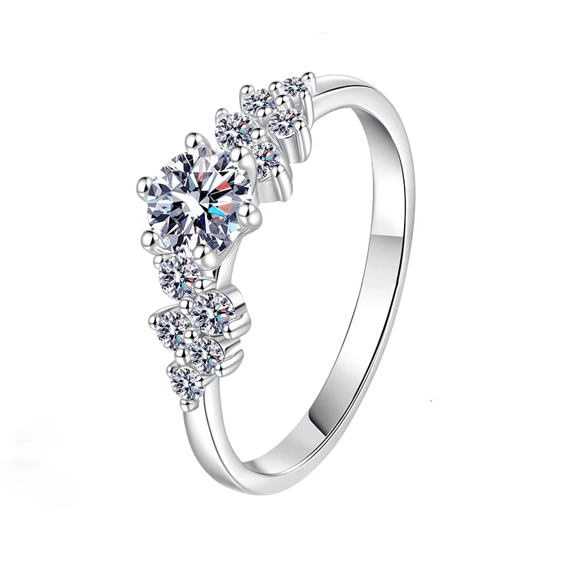 Pass Diamond Tester 5/6.5mm D VVS1 Moissanite Rings for Women Sparkling Wedding Promise Band 925 Sterling Silver Jewelry