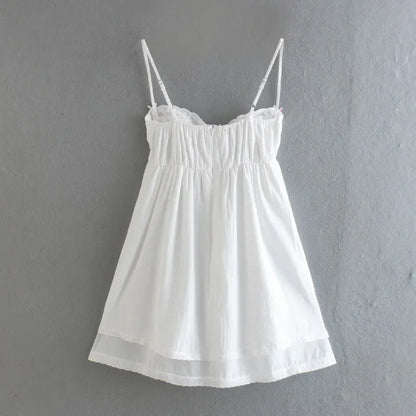 White Spliced Embroidery Lace Bra Corset style Mini Dress Women Backless Party Skater Short Sling Robe Holiday