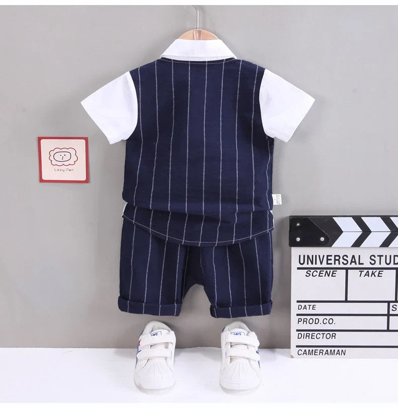 Baby Boys Short Sleeve Shirt + Shorts Suits Summer Birthday Party Clothes Sets 1 2 3 4 Years Kids Cotton Clothing Outfits