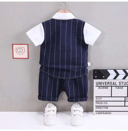 Baby Boys Short Sleeve Shirt + Shorts Suits Summer Birthday Party Clothes Sets 1 2 3 4 Years Kids Cotton Clothing Outfits