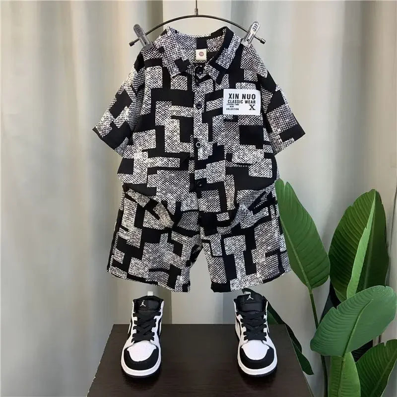 2026 Boys 2-11 Years Summer Chiffon Polo Shirt & Pants 2Pcs Set Korean Style Casual Streetwear Kids Active Outfits