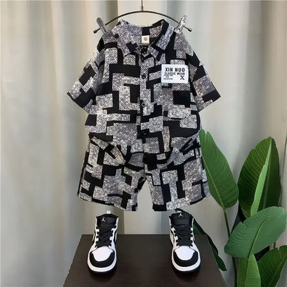 2026 Boys 2-11 Years Summer Chiffon Polo Shirt & Pants 2Pcs Set Korean Style Casual Streetwear Kids Active Outfits