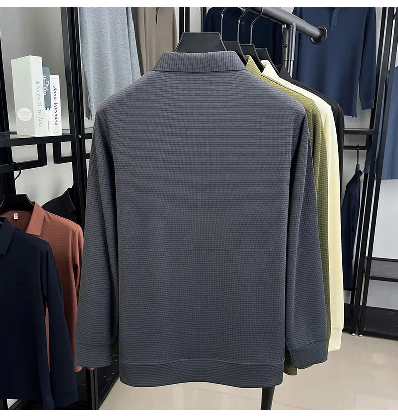 Light luxury half zipper men long sleeve polo shirt high-quality unique checkered printed Korean style trend new casual T-shirt