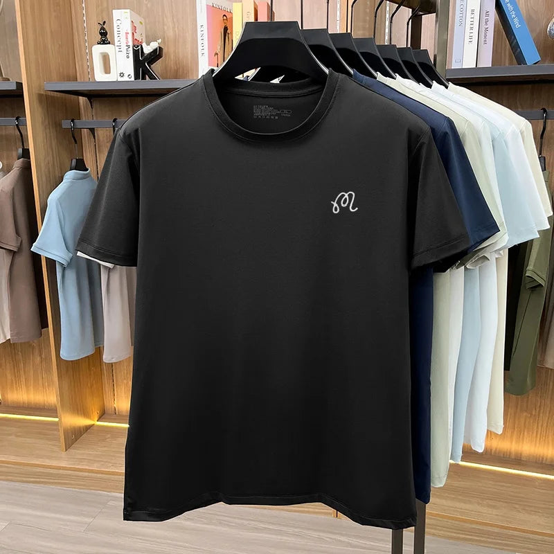 Men's New Summer High Quality Cooling Sensation T-Shirt Round Neck Brand Printing Short Sleeves Tops Leisure Fashion Men Swear