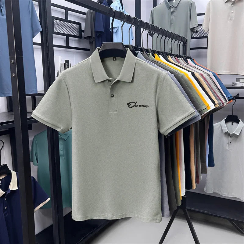 cotton100% hot sale men's new short sleeve polo shirt summer lapel letter printing ventilate t-shirt business classic mans wear
