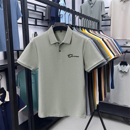 cotton100% hot sale men's new short sleeve polo shirt summer lapel letter printing ventilate t-shirt business classic mans wear