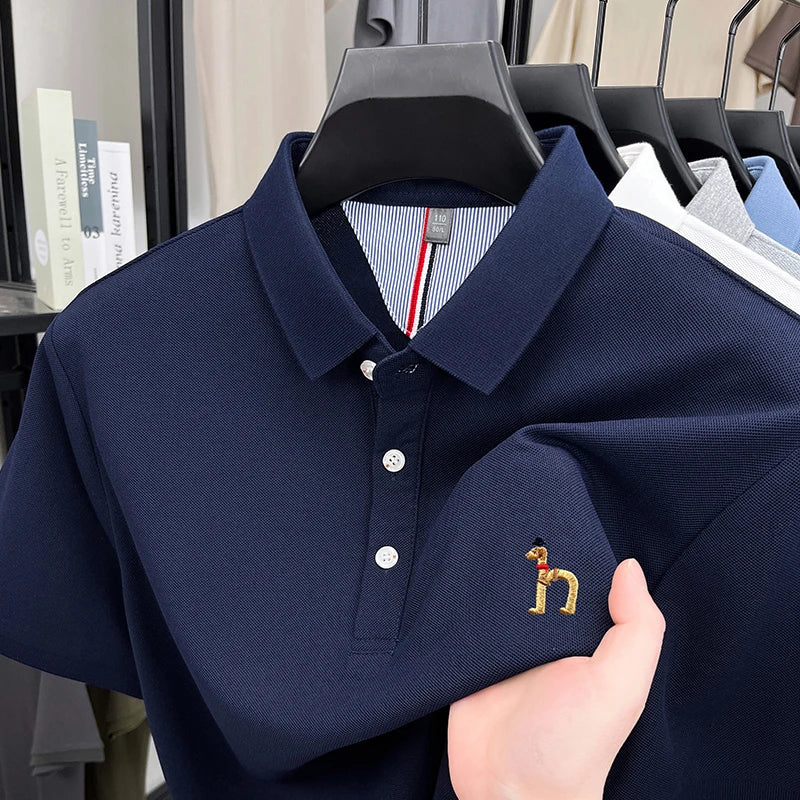 Brand Design Men's Polo Shirt Lapel Short Sleeve T-Shirt Summer New Exquisite Dog Embroider Fashion Business Handsome Men's Wear