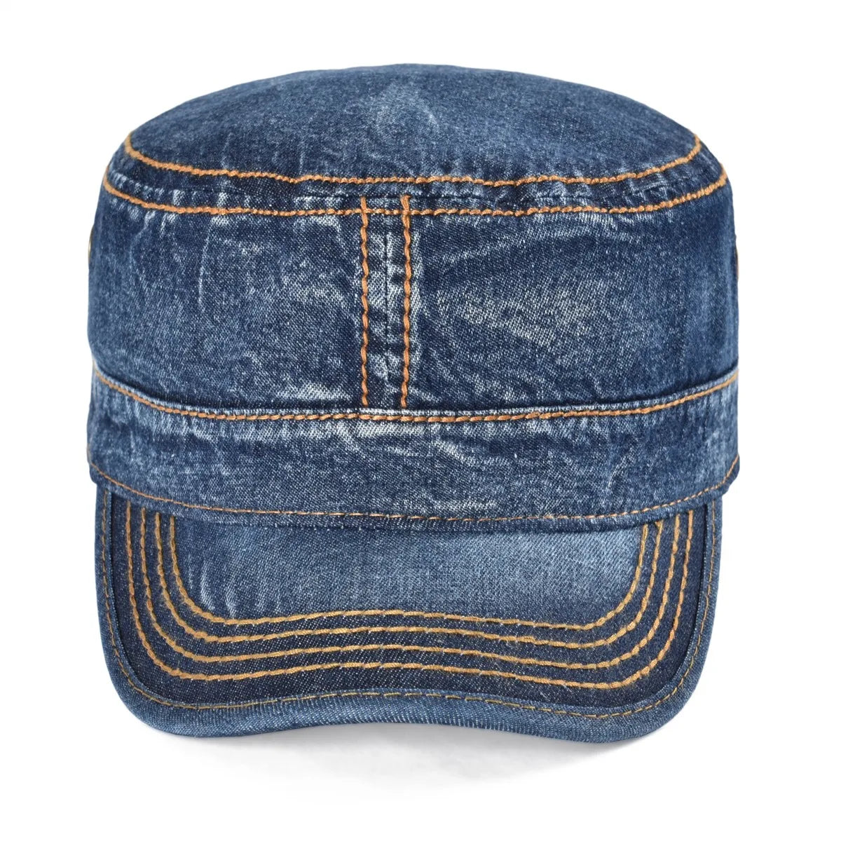 Denim Army Cap Men Washed Cotton Bucket Hat Spring Fall Headpiece Flat Top Adjustable Peaked Visor Hats Trucker Hats