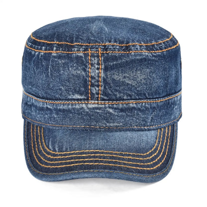 Denim Army Cap Men Washed Cotton Bucket Hat Spring Fall Headpiece Flat Top Adjustable Peaked Visor Hats Trucker Hats