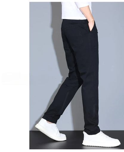 4 Colors Male Casual Pants Spring Summer Thin Cotton Slim Elastic Comfortable Business Trousers Korean Trendy Men Clothes