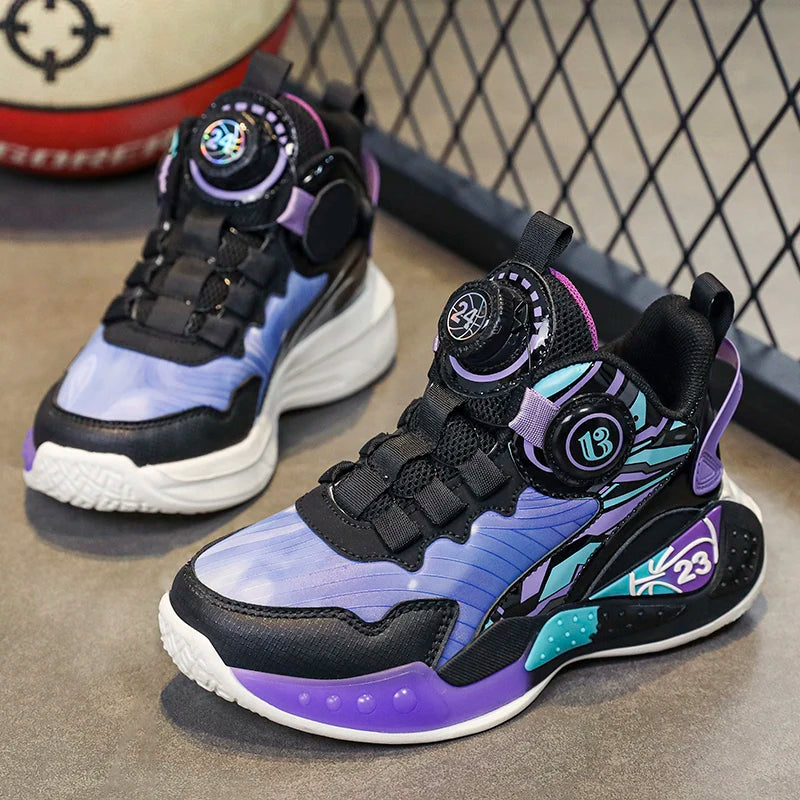 Children‘s Basketball Shoes Anti-slip Basketball Trainers Kids Outdoor Cushioned Sneakers Breathable Ankle Support Athletic Shoe