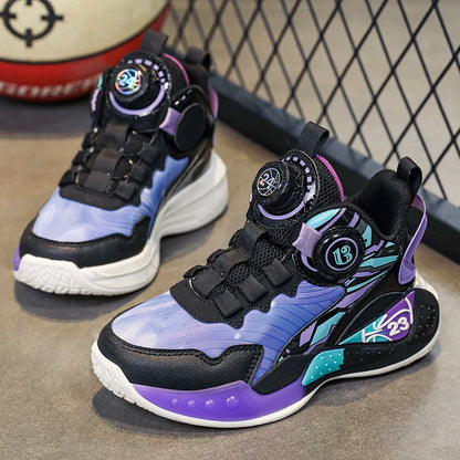 Children‘s Basketball Shoes Anti-slip Basketball Trainers Kids Outdoor Cushioned Sneakers Breathable Ankle Support Athletic Shoe