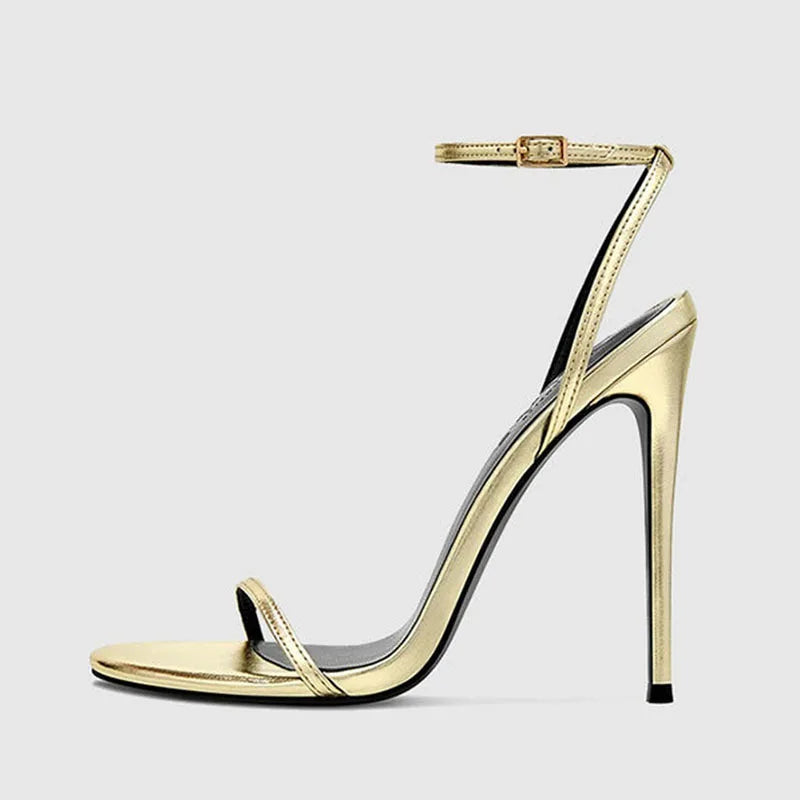 New Red High Heel Sandals with Women's Thin Heel, Metal Leather Strap, Black Sexy, Open toed Style, Foot Ring33-46