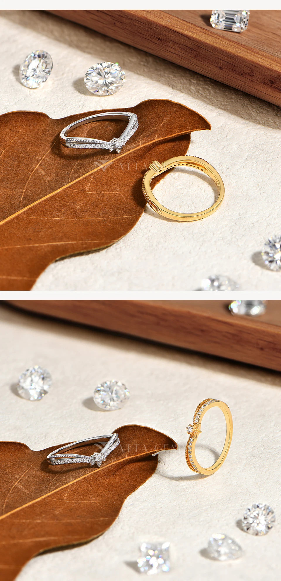 Stackable Synthetic Moissanite Ring for Women Handmade 925 Sterling Silver Yellow Gold plated Crown Wedding Band Jewelry