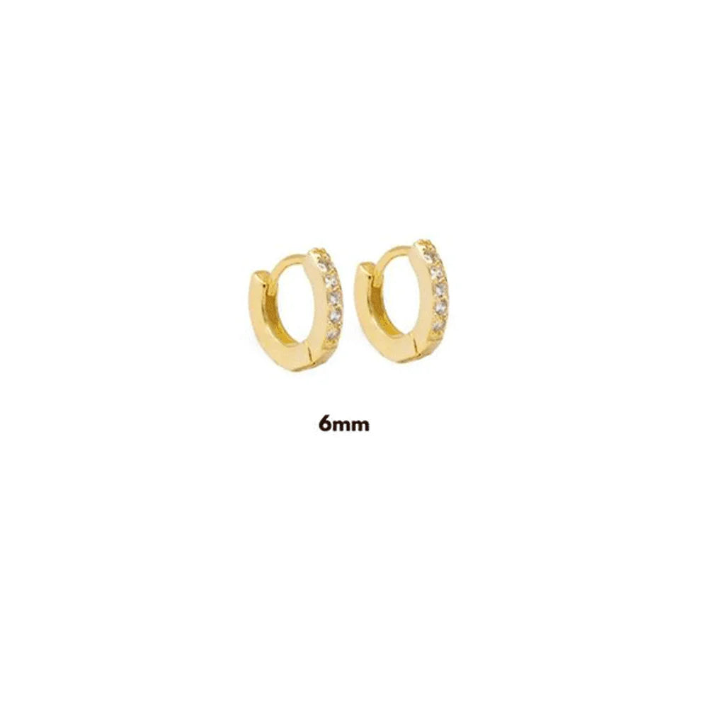 925 Sterling Silver Gold Zircon CZ 5mm 6mm 7mm 8mm To 13mm Huggies Hoops Piercing Pendiente Clips Luxury Fine Jewelry