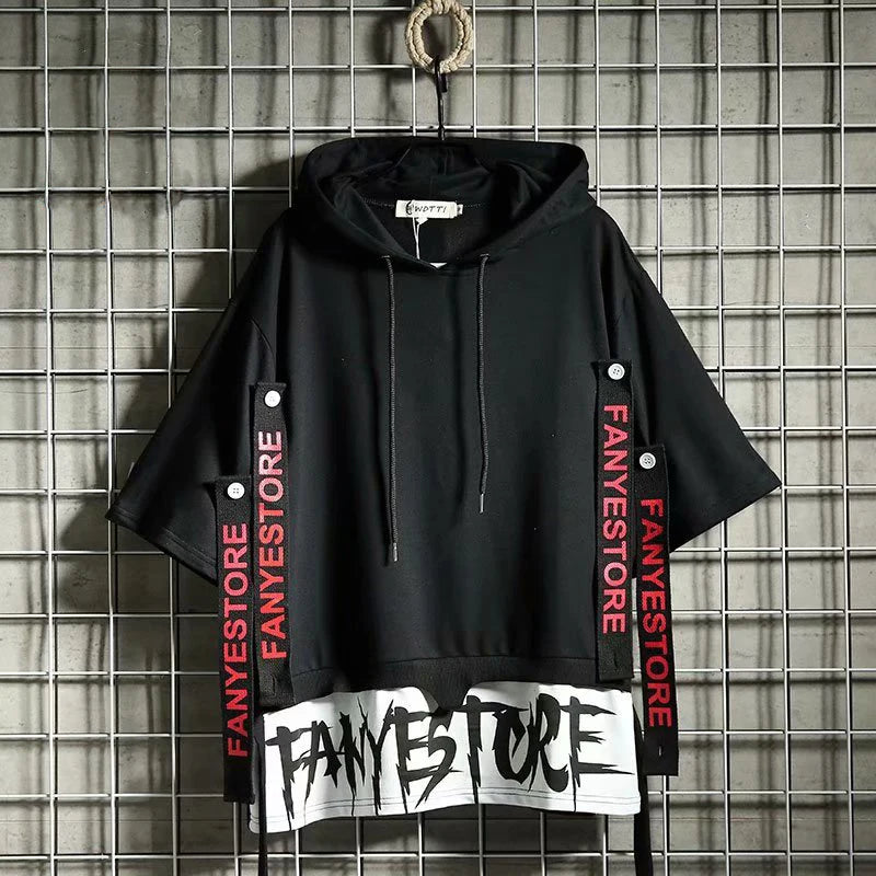 New Men's Hoodies Sweatshirt Autumn Casual Techwear Hip Hop Harajuku Hoodie Men Ribbons Patchwork Japanese Streetwear Darkwear
