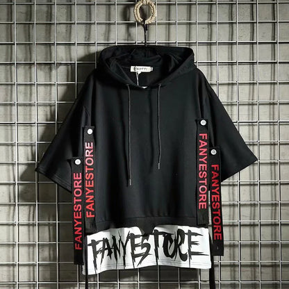 New Men's Hoodies Sweatshirt Autumn Casual Techwear Hip Hop Harajuku Hoodie Men Ribbons Patchwork Japanese Streetwear Darkwear