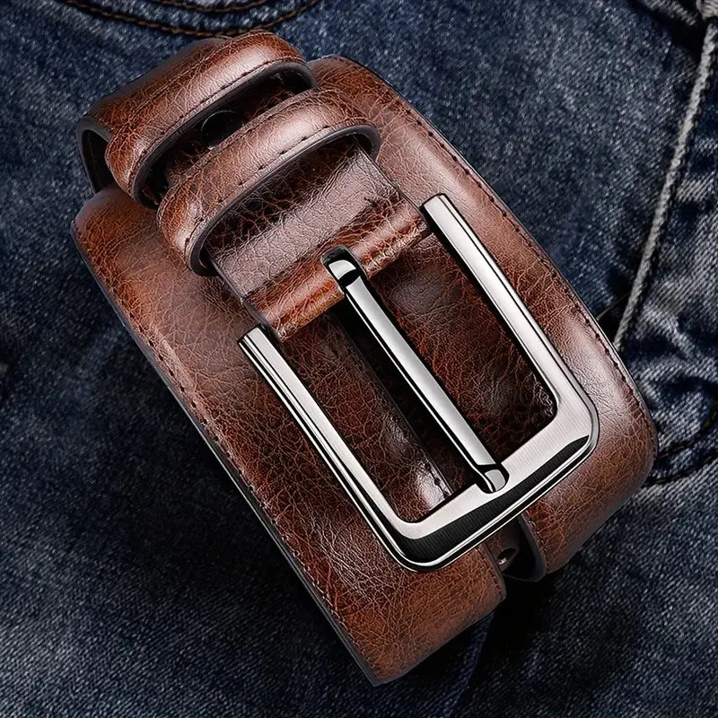 Genuine Leather For Men's High Quality Buckle Jeans Cowskin Casual Belts Business Cowboy Waistband Male Fashion Designer
