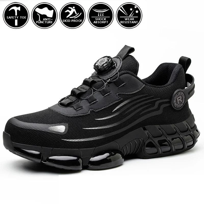Indestructible Steel Toe Work Shoes for Men Women Rotating Button Safety Shoes Lightweight Construction Work Safety Shoes