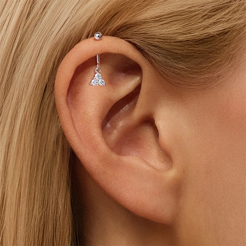 100% S925 Vertical Round Bead Piercing Moissanite Stud Earrings for Women Diamond Ear Cartilage Piercing Party Jewelry