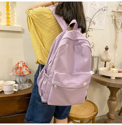 Sweet soft girl solid color large capacity student backpack new style for men and women college students simple trendy