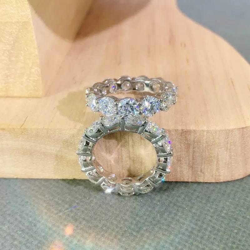High-end lady 18K white gold and platinum PT950 moissanite ring full of diamond row ring proposal diamond ring