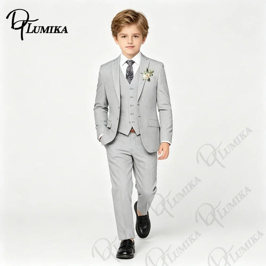 Boys’ Slim Fit 4-Piece Gray Suit Set for Weddings & Formal Events