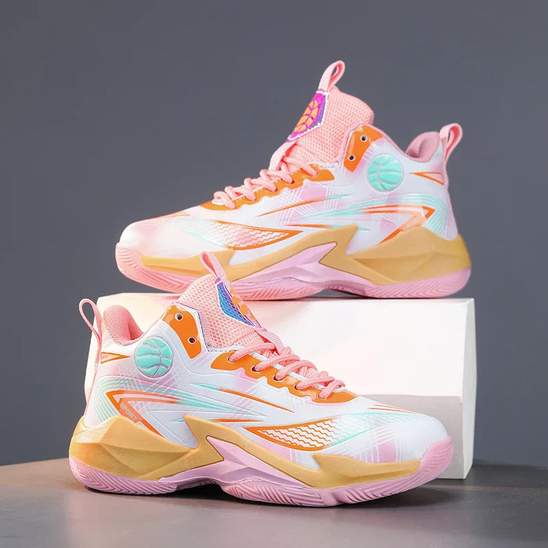 Children‘s Basketball Shoes Non-slip Breathable Basketball Training Sneakers Lace-up Boys Girls Basketball Boots Athletic Shoes