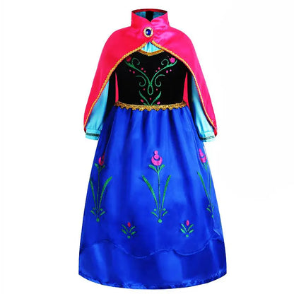 2026 Anna inspired Princess Dress with Fuchsia Cape Girls Snow Queen Elsa's Sister Costume Play Toddler Carnival Royal Frocks