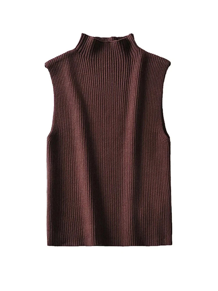 Women Fashion Fitted Basic Ribbed Knit Tank Tops Vintage High Neck Sleeveless Female Camis Chic Vest Top Mujer