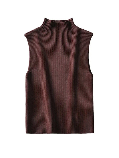 Women Fashion Fitted Basic Ribbed Knit Tank Tops Vintage High Neck Sleeveless Female Camis Chic Vest Top Mujer
