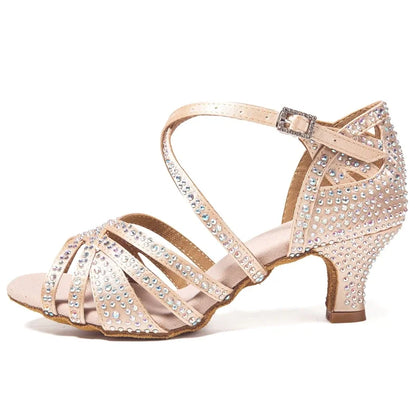 Women Latin Dance Shoes Latin Salsa Girl Dancing Shoes Black Shiny Ballroom Dance Shoes For Girls Ladies