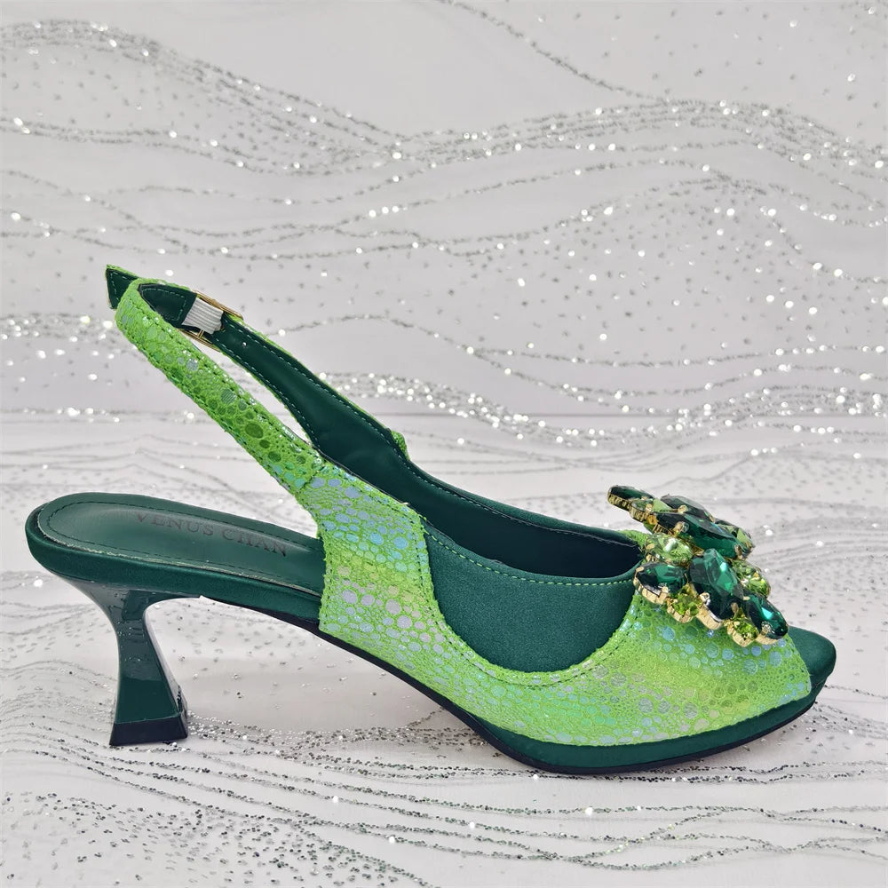 2026 New INS Style Green Elegant High Heels & Matching Bag Set for Women – Popular Nigerian Designer Shoes for African Ladies