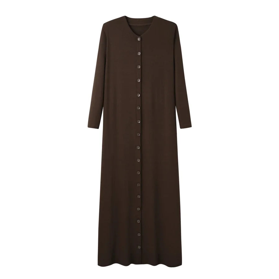 Maxi dress woman fashion V neck comfortable button dress