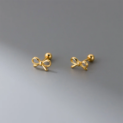 925 Sterling Silver Romantic Bow Screw Bead Piercing Stud Earrings for Women Fashion Simple Cute Girls Party Jewelry Gift