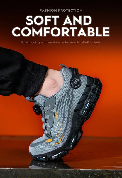 Men's Safety Work Shoes Anti-smash Anti-puncture Rotating Button Fashion Sport Boots Protective Security Men's Footwear
