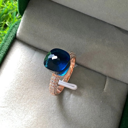 Hot Sale Elegant Candy Color Rose Gold Plated Ring Women Sparkling Zircon Crystal Fashion Jewelry Gift 28 Shades Birthday Gift