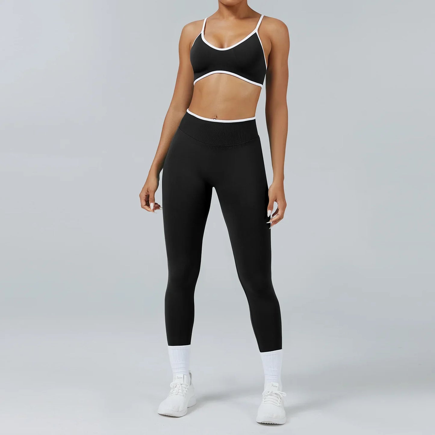 Women's Color Block Seamless High-Stretch Yoga Set, Butt Lifting Yoga Pants, Breathable Quick-Dry Active Workout Outfit