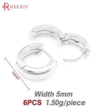 6PCS 14MM 16MM 18MM 23MM 25MM 30MM 18K Gold Color Brass Round Circle Loop Earrings Hoops Jewelry Making Supplies Accessories