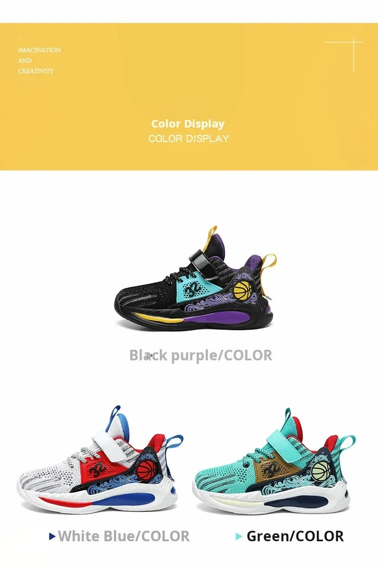 Brand Kids' Sports Shoes Non-slip Running Shoes Boys Basketball Sports Tennis Shoes Fashion Comfortable Teenager Casual Sneakers