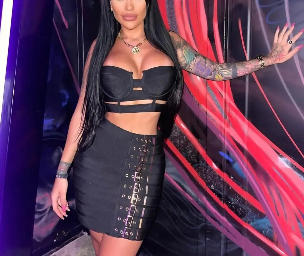 High Quality Women Sexy Bandage Tops Fashion Pencil Skirts Set Nightclub Party Celebrate Women's Set