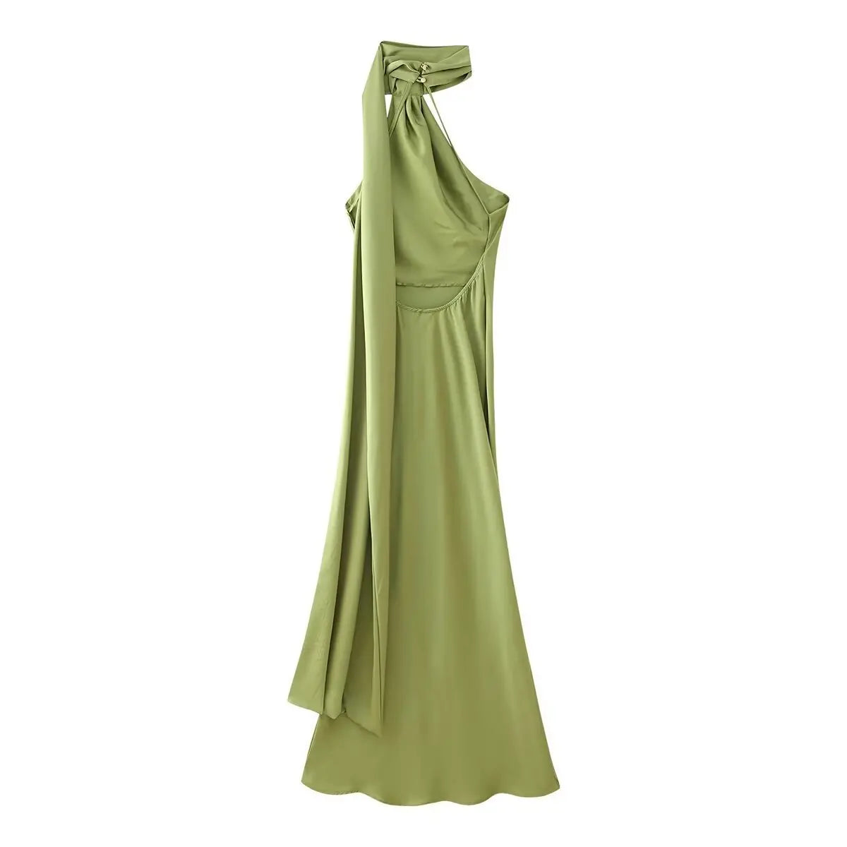 Elegant Women's Soft Silk Satin Long Dress Halter Backless Sleeveless Maxi Dresses Summer Lady Long Ribbon Party Gowns