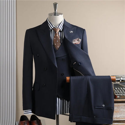 Man Outfit Turn Down Collar Long Sleeve Blazer Men Turn Down Collar Vest Straight-leg Pant Male Striped Slim 3-piece Suit Set