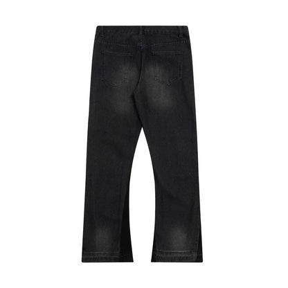 American retro washed letter spliced denim trousers high street trendy brand couple loose straight micro-flared long trousers