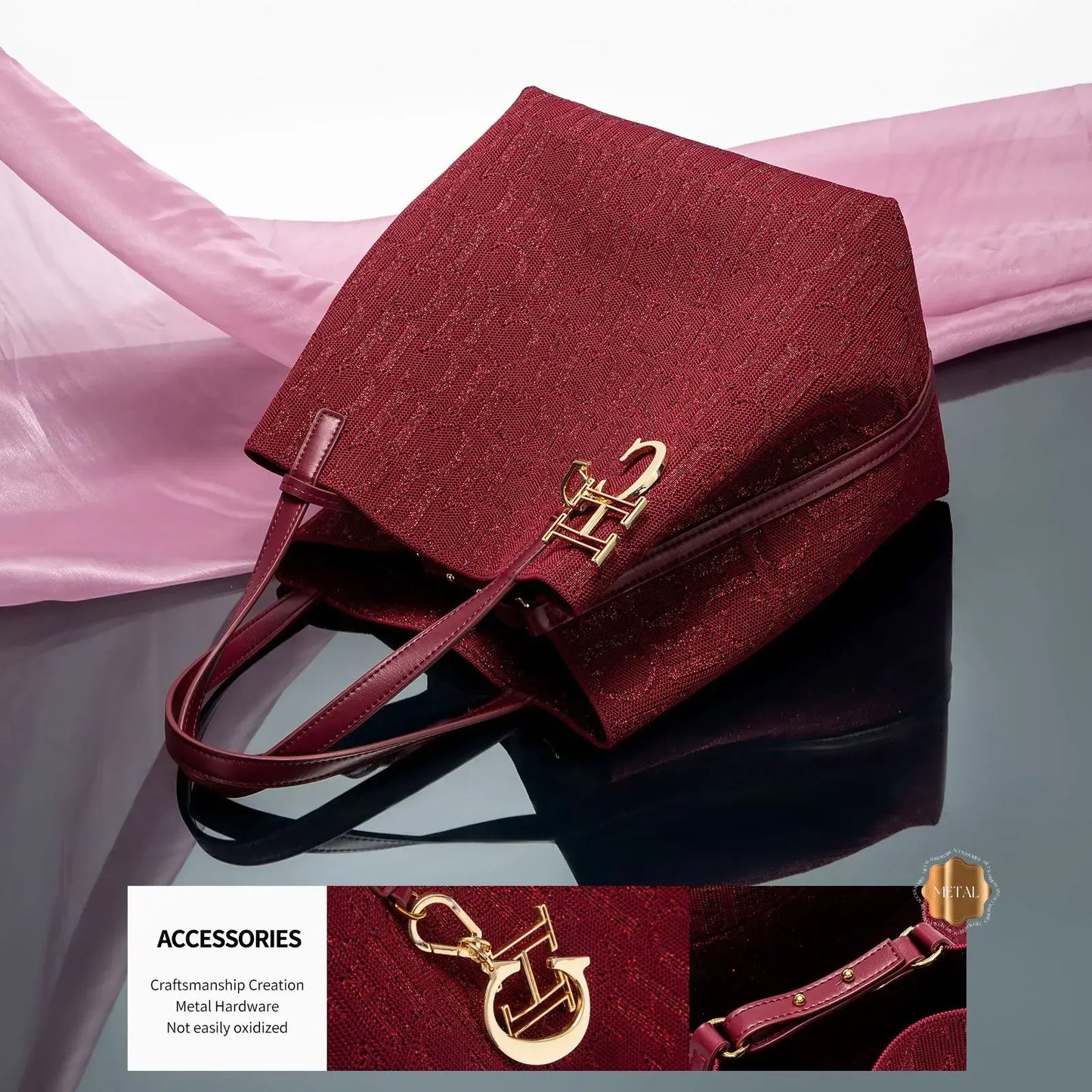 Women's Handbag Large Capacity Women's Simple Daily Commute Versatile Solid Color Letter Printed Design Shoulder Bag