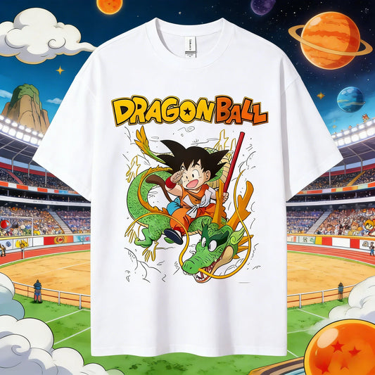 2026 Summer Dragon Ball Oversized T-shirt High Quality 100% Cotton Kid Goku & Shenron Print Unisex Retro Casual  Adults Kids