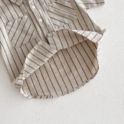 New Summer Korean Style Baby Boys Striped Outfits Cotton Linen Shirts Shorts 2pcs Children Casual Loose Sets